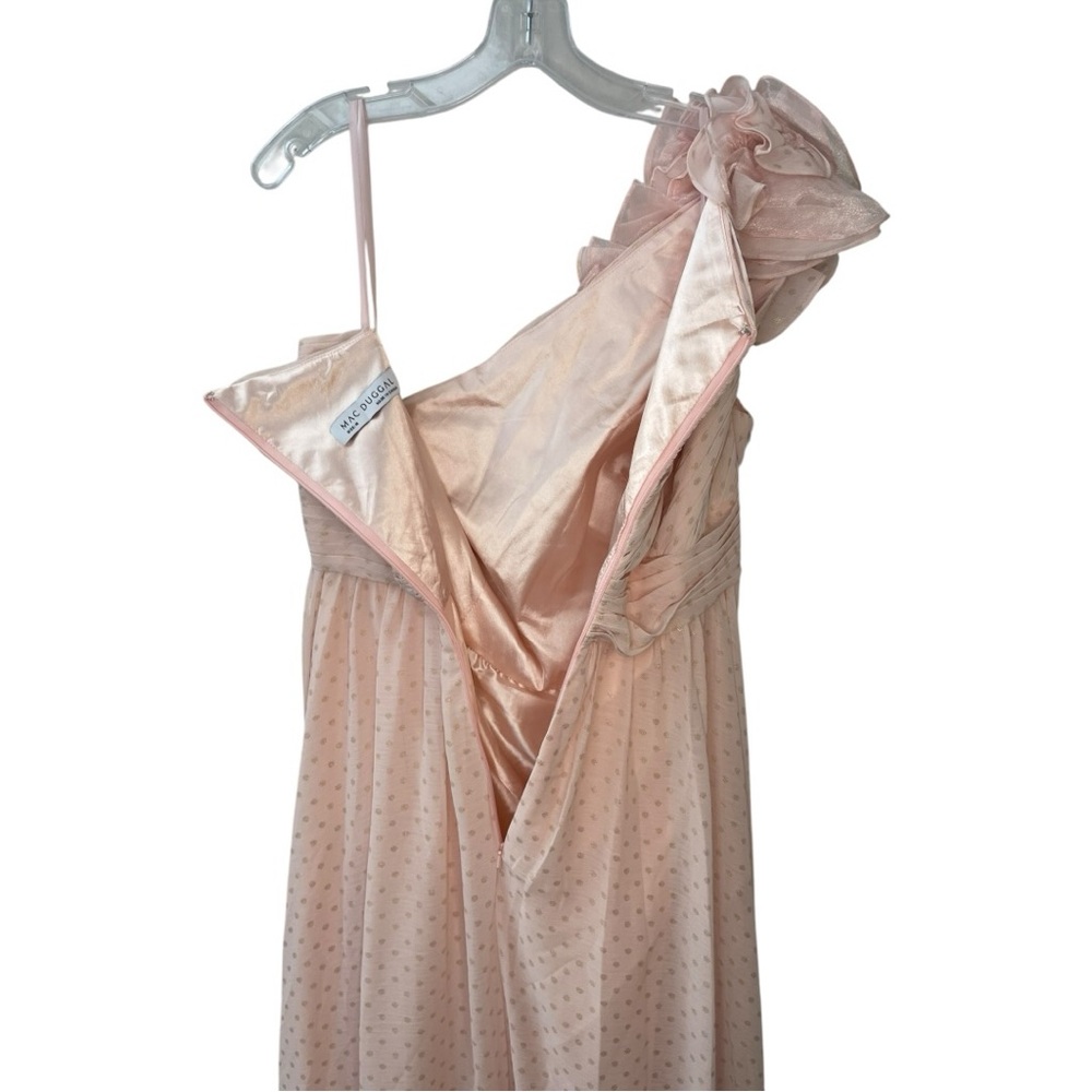 Mac Duggal Pink One Shoulder Polka Dot Chiffon Ruffle GownDress Size 16 $398 - Picture 5 of 9